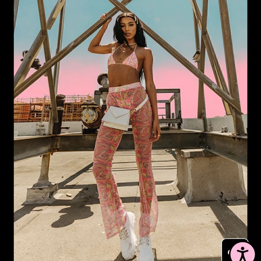 Pink Swirl Print Mesh Beach Flares - Pretty Little Thing